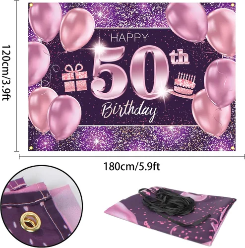 Miniatura 2 de pancarta grande rosa con texto en inglés “Happy Birthday