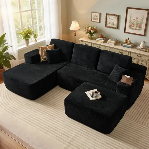 Miniatura 16 de 106" Cloud Boneless Couch with Chaise, L-Shape Deep Seat Sectional Couches, No Assembly Required, Convertible Modular Sleeper Sofa Bed, Living Room