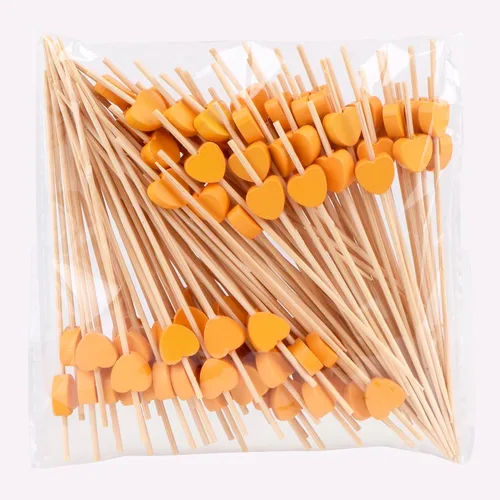 Miniatura 10 de JtmyAota 100 unidades de palillos de dientes de bambú con forma de corazón, púas de cóctel de bambú naturales para aperitivos, pastel de frutas, Rosa
