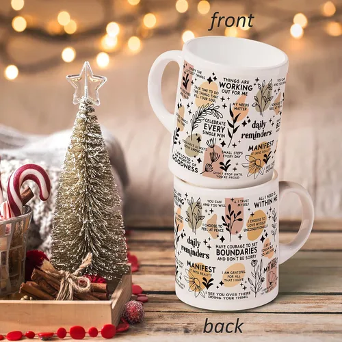Miniatura 3 de DOTAIN Taza de cerámica con citas inspiradoras de conciencia sobre la salud mental bohemia (11 onzas), doble cara impresa, con citas positivas