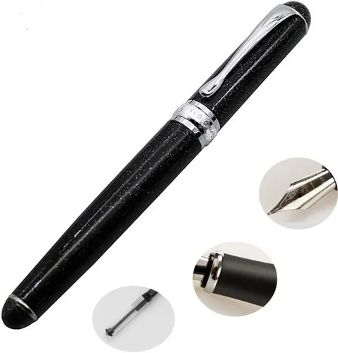 Miniatura 2 de Pluma estilográfica negra con purpurina, recargable de 5.5 in x 0.5 in para hombres y mujeres, diario, caligrafía, bolígrafos de escritura suave