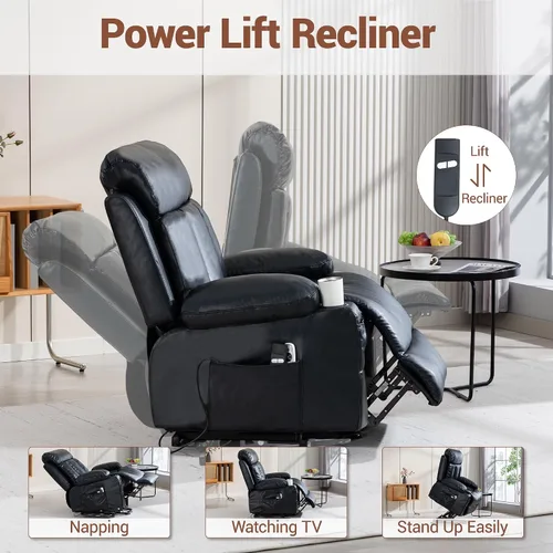 Miniatura 3 de Power Lift Recliner Chair for Elderly, Electric Oversized Single Sofa with Vibration Massage and Heat, Cup Holder and USB Charge Port for Living