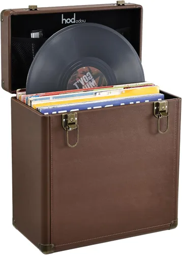 Miniatura 13 de Caja de almacenamiento de discos de vinilo Hododou con candado Organizador de discos Almacenamiento para más de 30 discos individuales de 12 Rosa