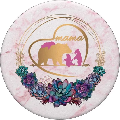 Miniatura 3 de Mama Bear Pop Socket 3 Cubs Rosa Mármol Oro Madres Regalos - PopSockets Grip y Stand para Teléfonos y Tabletas