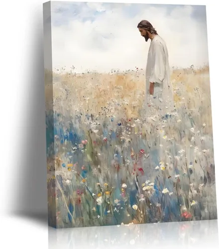 Miniatura 13 de Lienzo enmarcado dorado y blanco de Jesús caminando sobre el agua, arte de pared, póster religioso cristiano, cuadro de pintura de Cristo
