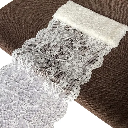 Miniatura 3 de LUMKET Encaje elástico marfil de 7 pulgadas de ancho con patrón floral para decoraciones de boda nupcial, costura, fabricación de bricolaje y marfil