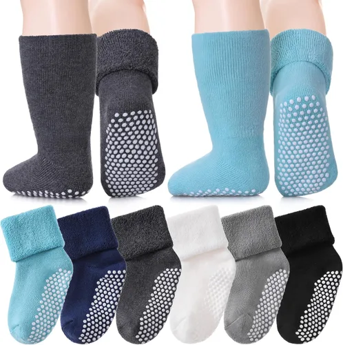 MQELONG Calcetines tobilleros antideslizantes para bebé, con calcetines antideslizantes para bebés, niños y niñas, 6 pares