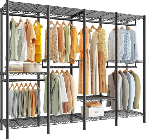 Miniatura 7 de Raybee Perchero para ropa con cubierta, perchero para colgar ropa, armario portátil, ajustable, 1150LBS, 18" de profundidad x 76" de ancho x 77