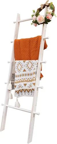 Miniatura 21 de Escalera para Mantas de 6 Niveles – Perchero de Edredones de 5.5 Pies (1.68 m) para Apoyar en la Pared, Almacenamiento de Mantas Estilo Granja