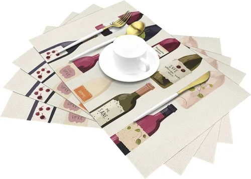 Miniatura 6 de 6 PCS PVC Placemats Set Place Mats Cute Wines Bottle Non-Slip Weave Place Mats 12" x 18" Farmhouse Table Mat Set for Family Dinners Wedding Parties