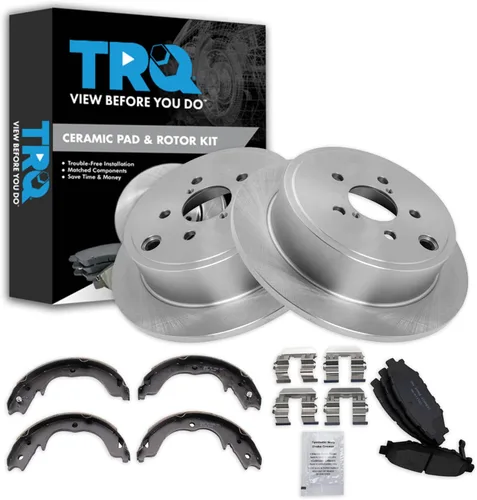 Miniatura 88 de TRQ Kit de pastillas de freno y rotor Posi trasero premium con zapatas de estacionamiento para camión GM SUV