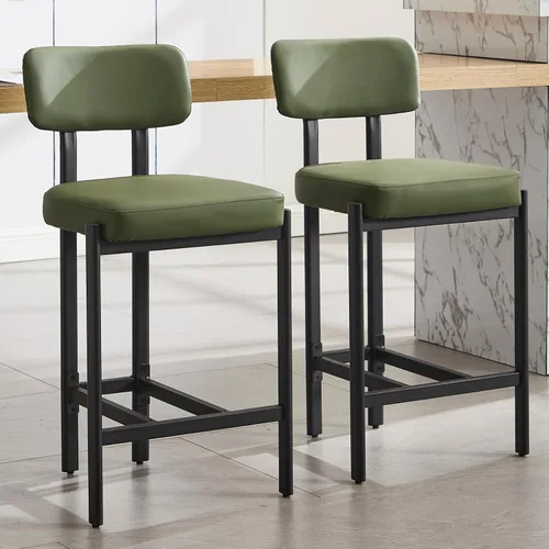 Miniatura 11 de DUOMAY Juego de 2 taburetes modernos de piel sintética, tapizados de 26 pulgadas de altura de asiento bajos con patas de metal negro, taburetes