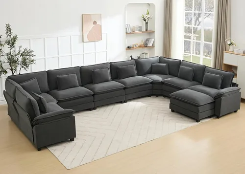Miniatura 61 de Juego de sofá seccional modular de gran tamaño, sofá de nube convertible de asiento profundo, sofá esquinero grande en forma de L con cojines Beige