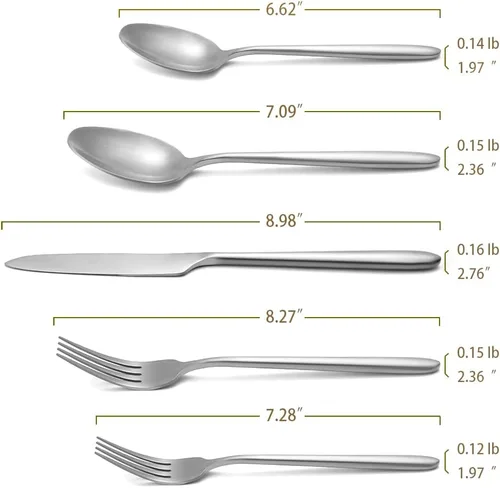 Miniatura 2 de DEACORY Juego de cubiertos con acabado mate, mango de goteo cepillado pesado, acero inoxidable, apto para lavavajillas, 20 piezas, servicio para 4