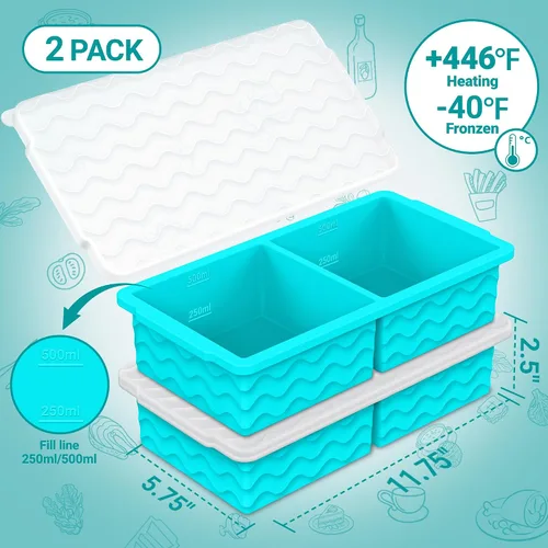 Miniatura 2 de Aopigavi Bandeja de silicona para congelador con tapa, moldes para congelador de sopas de 2 tazas, bandejas grandes para cubitos de hielo