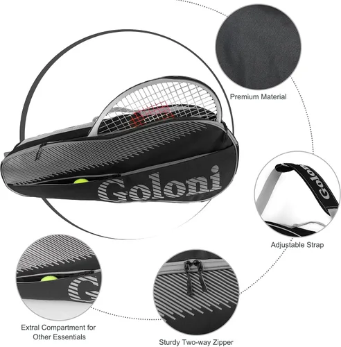 Miniatura 4 de Goloni Bolsa para 3 raquetas de tenis, para jugadores profesionales o principiantes, bolsa de protección para raquetas con almohadilla protectora
