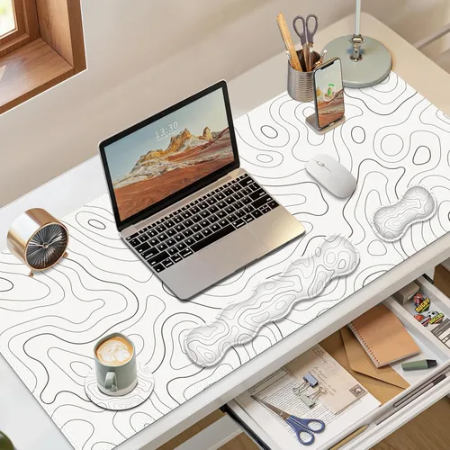 Miniatura 2 de Alfombrilla de mouse para juegos con soporte para muñeca de teclado, 4 en 1, alfombrilla de mouse con reposabrazos para teclado, alfombrilla