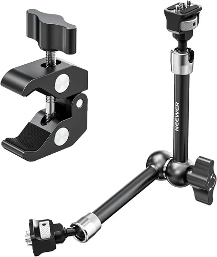 Neewer Soporte de abrazadera de brazo mágico articulado de 11 pulgadas con súper abrazadera, soporte para monitor de cámara con pasadores y agujeros