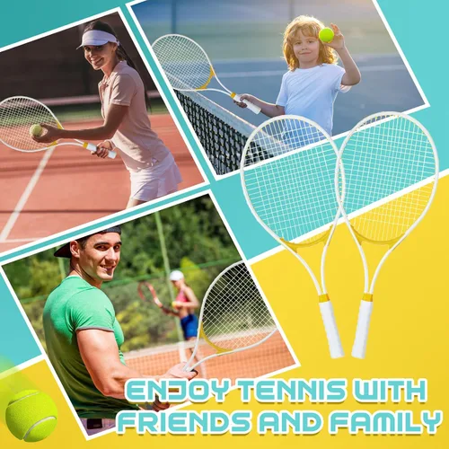 Miniatura 6 de Liliful 4 raquetas de tenis para adultos recreativas para 4 jugadores, raquetas de tenis de 27 pulgadas, raquetas de tenis ligeras a granel