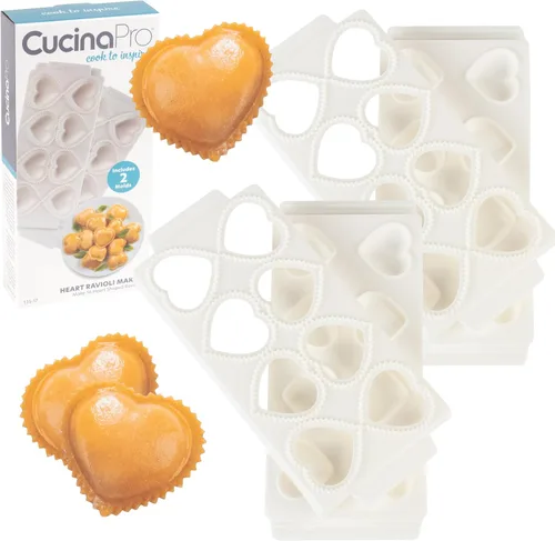 Mini moldes para ravioles de corazón (2 unidades) - Máquina de pasta rellena casera - Bandeja de 2 piezas y prensa para hacer 8 raviolis rellenos