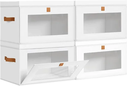 Miniatura 18 de DIMJ Contenedores de Almacenamiento con Tapas - Paquete de 4 Organizadores Grandes de Tela para Armario con Ventana y Asas, Cajas de Almacenamiento
