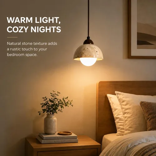 Miniatura 5 de Lámpara colgante de travertino natural con globo de vidrio esmerilado, moderna lámpara colgante Wabi Sabi para isla de cocina, comedor, dormitorio