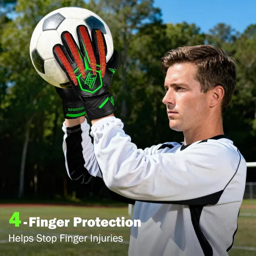 Miniatura 2 de Guantes de portero Sportout, guantes de portero con protección para los dedos, guantes de portero de fútbol transpirables, látex de 4 mm, para Verde