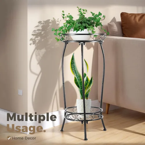 Miniatura 4 de Kavlium Paquete de 2 Soportes para Plantas de Interior y Exterior, Soportes Altos de Metal Negro Resistentes al Óxido y Estables, Estante