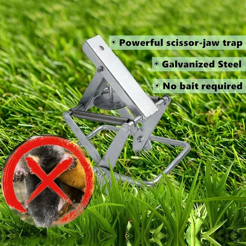 Miniatura 8 de FPS Paquete de 2 trampas para topos fáciles de instalar, de un solo paso, fuera de la vista, acero galvanizado vendido solo por Fox Peak Supply