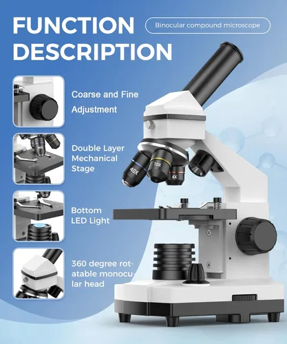 Miniatura 4 de PalliPartners Microscopio compuesto para adultos y estudiantes - Microscopio biológico de alta potencia 100X-2000X para estudiantes, laboratorio