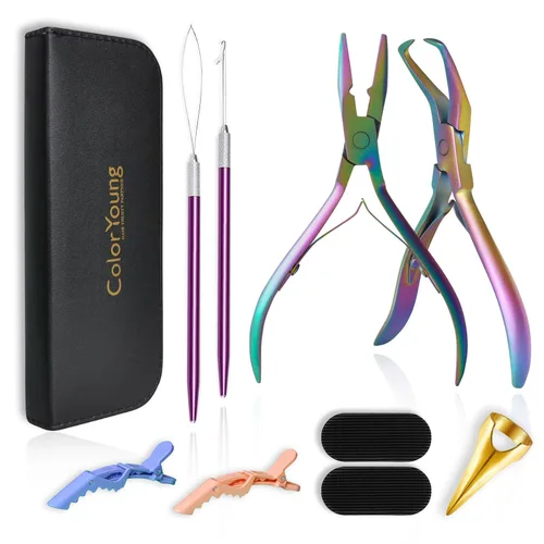 Miniatura 7 de Herramientas de extensión de cabello, kit de extensiones de cabello microenlaces multifuncionales para extensiones de cabello micro cuentas, kit