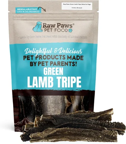 Raw Paws Palitos de tripa de cordero verde para perros (10 unidades) – Un solo ingrediente, alimentado con pasto y corral libre – Golosinas