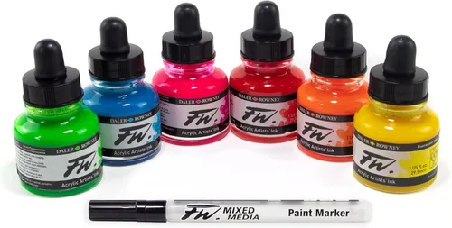 Daler Rowney FW - Juego de tinta acrílica NEON (6 x 29.5 ml)