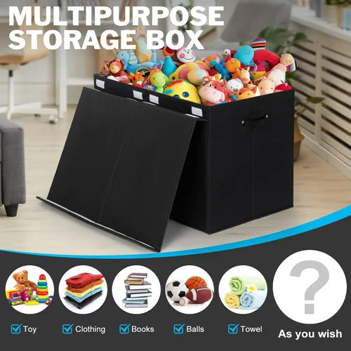 Miniatura 5 de popoly Caja grande de juguetes de 122L con tapa, organizador plegable de almacenamiento de juguetes con divisor extraíble para niños, niños, niñas