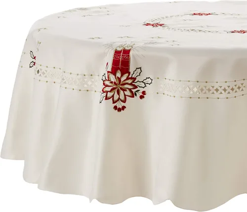 Seasonal Candles - Manteles de diseño vintage bordado, color beige, 70 pulgadas, redondos