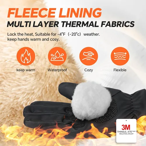 Miniatura 2 de Guantes de invierno impermeables y resistentes al viento para hombres y mujeres, térmicos cálidos para clima frío, agarre de nieve para pantalla