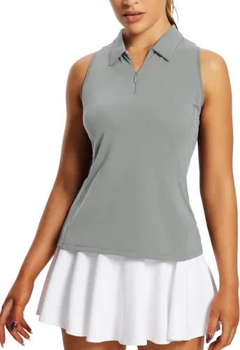 Miniatura 7 de BALEAF Camisetas de golf para mujer, sin mangas, polo de tenis, espalda cruzada, con cuello atlético, de secado rápido