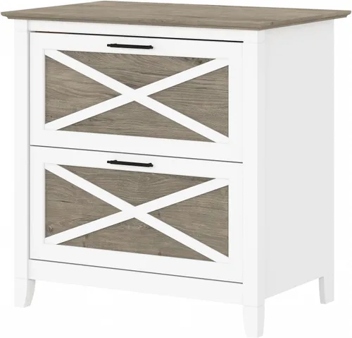 Miniatura 8 de Bush Furniture Key West – Archivador lateral con 2 cajones, color cereza Roble blanco puro.
