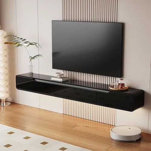 FurniNova Soporte de TV flotante de alto brillo con 3 puertas, mueble de TV de 47'' montado en pared, consola bajo TV, estante de medios flotante