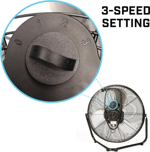 Miniatura 5 de B-Air Firtana 20" Ventilador eléctrico de piso de alta velocidad para garaje, uso industrial y doméstico con 3 velocidades y cabezal de ventilador