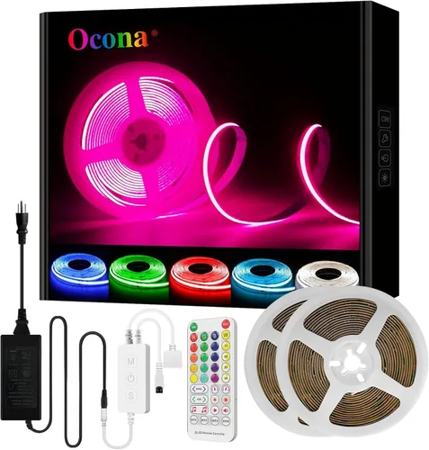 Miniatura 9 de Kit de tiras LED RGB COB, 9.8 pies ultra brillantes (840 LEDs/m) luces LED Bluetooth con control remoto de aplicación inteligente, luces LED