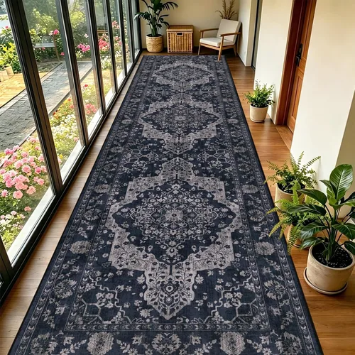 Miniatura 17 de nesrt Alfombra bohemia lavable de 2 x 10 pies, suave, antideslizante, extra larga, alfombra de cocina, color negro, vintage, geométrico, camino
