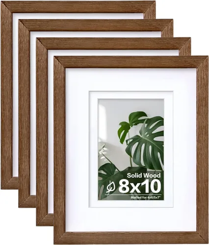 Miniatura 103 de Egofine - Juego de 4 portarretratos 8 x 10 pulgadas de madera maciza y cubierta de plexiglás de 4 x 6/5 x 7 pulgadas con paspartú u 8 x 10 pulgadas