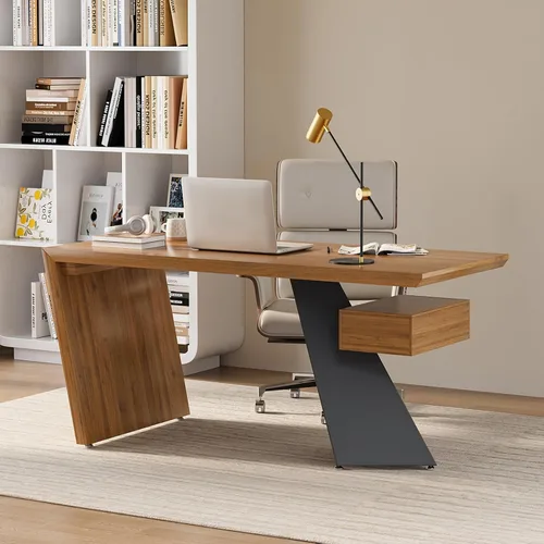 Miniatura 8 de homary Escritorio ejecutivo moderno de 70 pulgadas, escritorio de oficina en casa con cajones, escritorio de madera maciza natural, escritorio