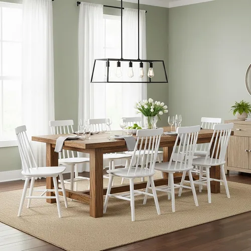 Miniatura 16 de Juego de 2 sillas de comedor negras, sillas de comedor de granja con respaldo de husillo, sillas de comedor sin brazos de madera maciza para cocina