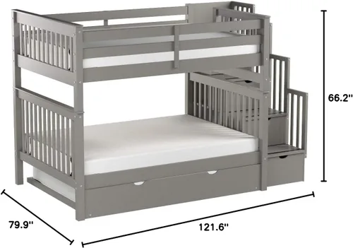 Miniatura 2 de Bedz King Literas de escalera de tamaño matrimonial sobre matrimonial con 4 cajones en los escalones y un nido completo, color gris Cerezo oscuro