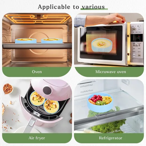 Miniatura 3 de Moldes de silicona para mordeduras de huevo, 2 piezas para freidora de aire y bandeja para hacer huevos para microondas, 4 pulgadas, reutilizable