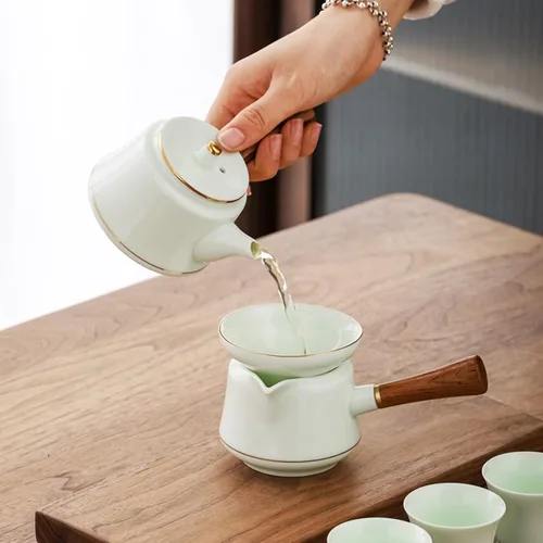 Miniatura 7 de Juego de té chino, juego de té de kung fu, juego de té chino de gongfu con 6 tazas de té, tetera con mango lateral (CebaG 6 tazas)