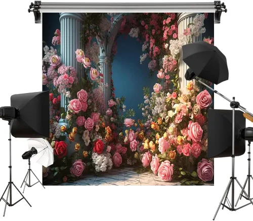 Kate Telón de fondo de fotos con arco de columna romana, decoración real, boda, recepción, fiesta de cumpleaños, tela impresa sin costuras, 6.5 x