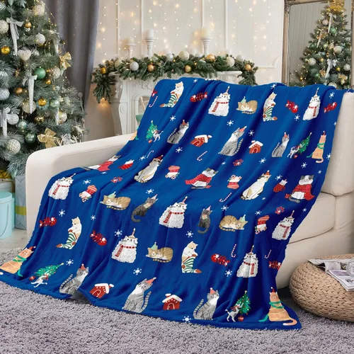 Miniatura 3 de Tupmnbry Manta Decorativa de Navidad Manta de Gato Navideño Estampada Súper Suave de Franela Polar Mantas de Invierno Afelpadas Difusas Cálidas